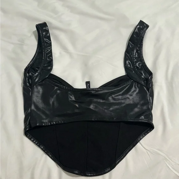 ASYOU Wet Look Corset Top in Black - Picture 4 of 6